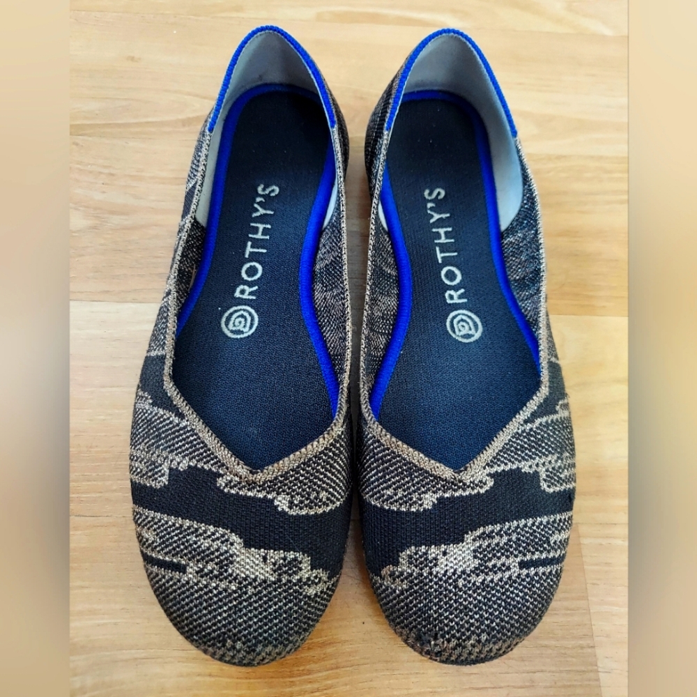 rothys black ballet flats 8 gold Golden shimmer